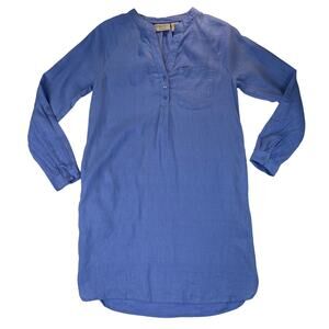 Martha Stewart 100% Linen Tunic Top Blue XS Pockets Coastal Grandma Lightweight